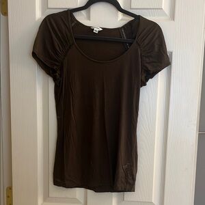 Calvin Klein Brown Puff Sleeve Fitted Blouse